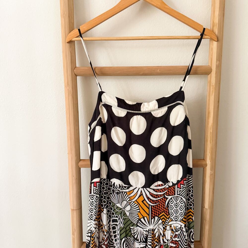 Farm Rio for Anthropologie Tiered Cover Up Maxi Dress Polka Dot Tropical Print L - Picture 3 of 11